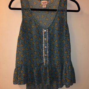 Mossimo Lace Ruffled Blue Yellow Floral Boho Top